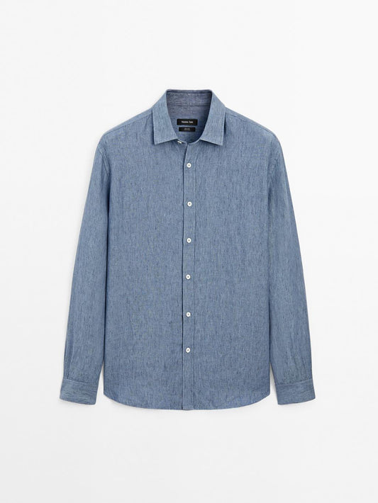 Regular fit faded linen shirt
