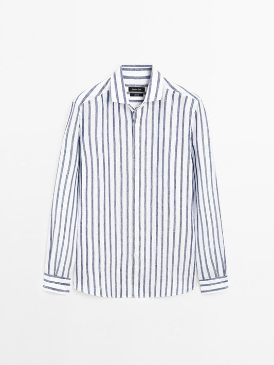 Regular fit striped linen shirt