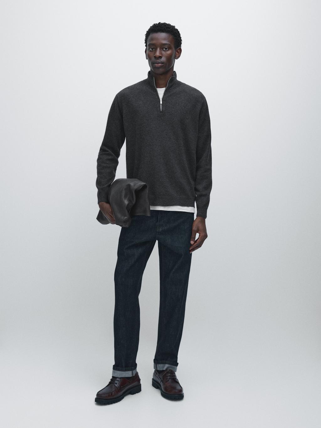 Mock neck knit sweater with zip