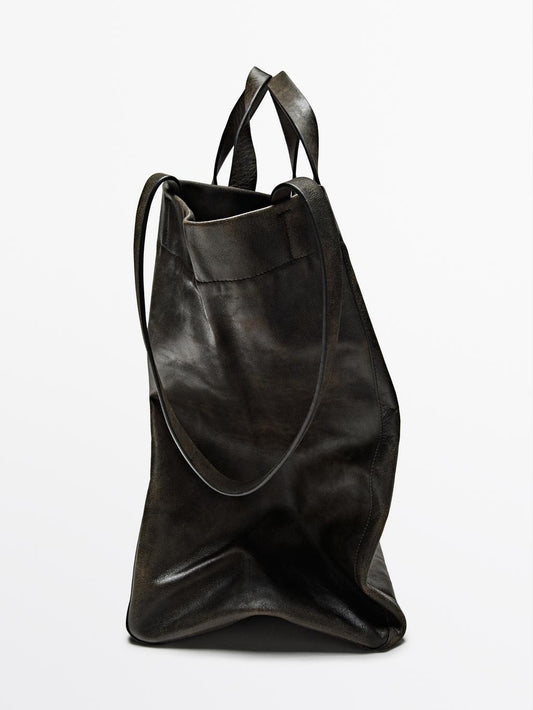 Crackled nappa leather tote bag