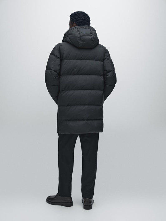 Long water-repellent puffer coat