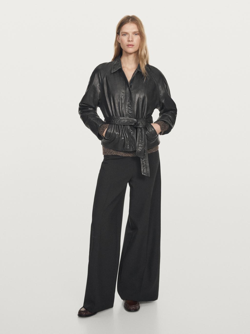 Nappa leather jacket with belt