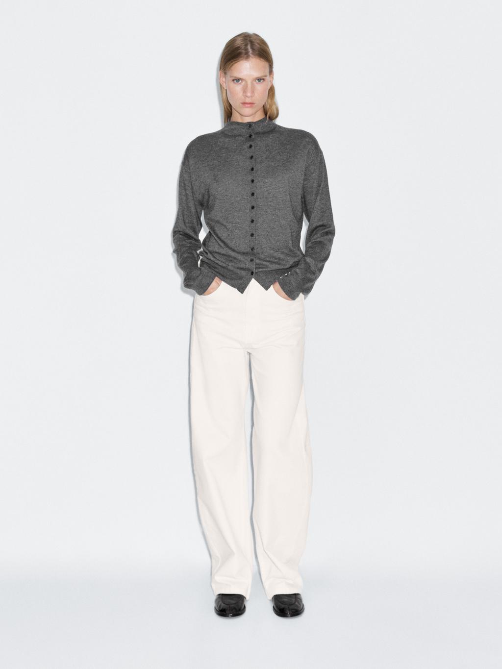 Knit cardigan with mock turtleneck