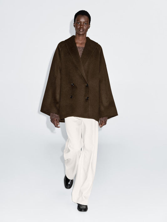 Wool blend double-breasted coat with tuxedo collar