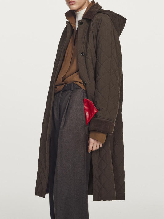 Long water-repellent coat with corduroy detail