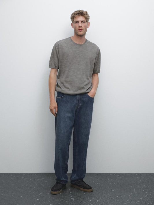 Short sleeve knit wool blend T-shirt