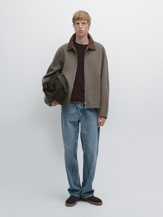 Double wool blend jacket with collar detail