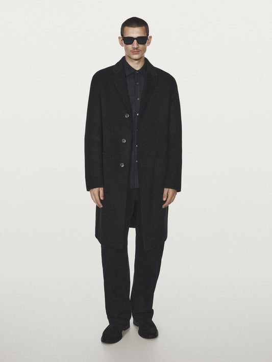 Long double wool blend coat with lapel