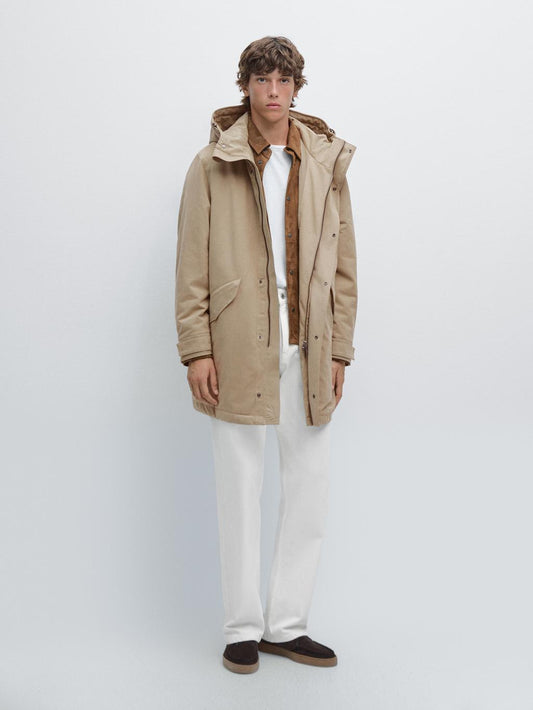 Parka made of water-repellent peach-effect fabric