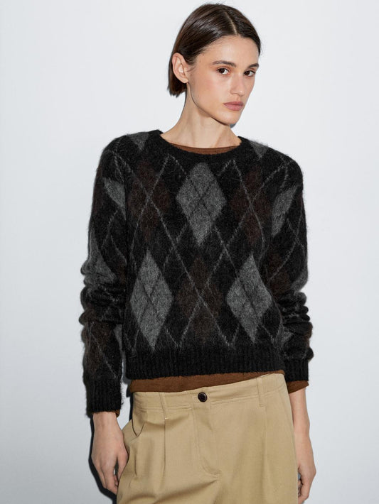 Argyle knit wool and alpaca sweater