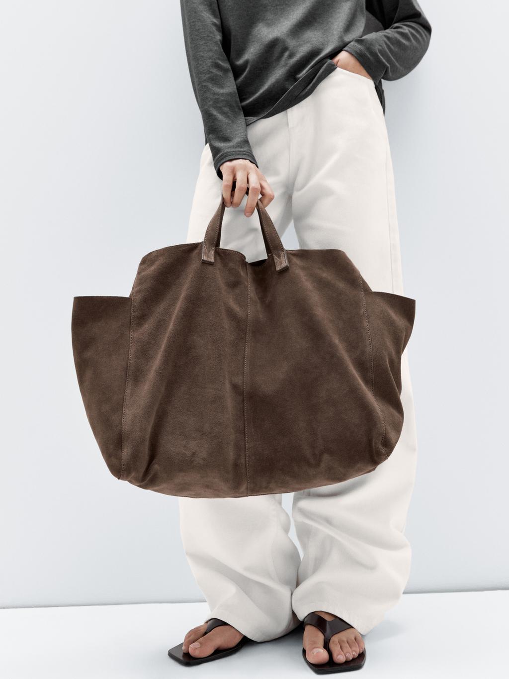Leather and split leather maxi shopper bag